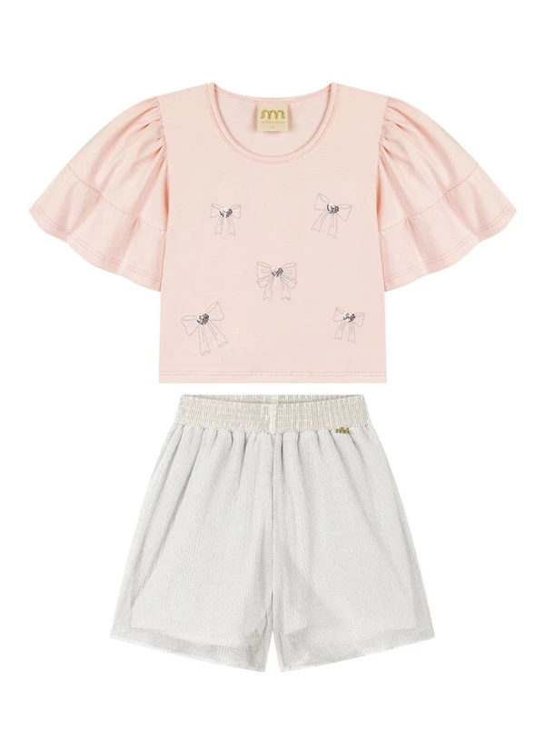 Milli e Nina - Conjunto Blusa e Shorts em Tule Rosa 2