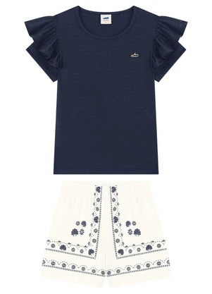 Marlan - Conjunto Blusa e Shorts Estampa Relevo Azul - MARLAN
