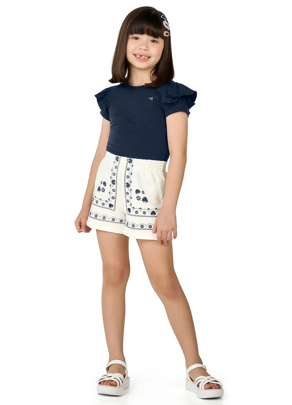 Marlan - Conjunto Blusa e Shorts Estampa Relevo Azul