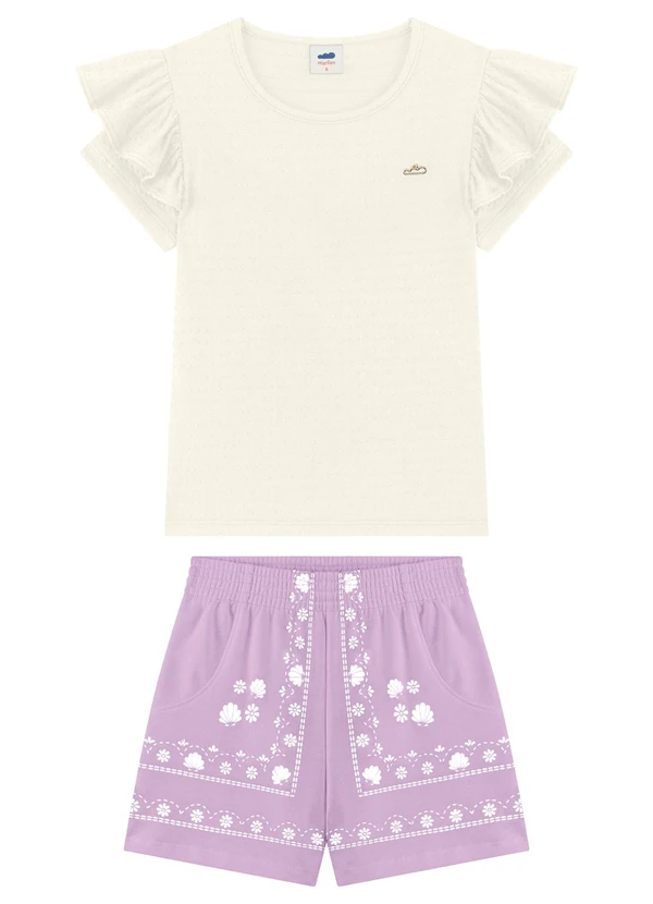 Marlan - Conjunto Blusa e Shorts Estampa Relevo Bege