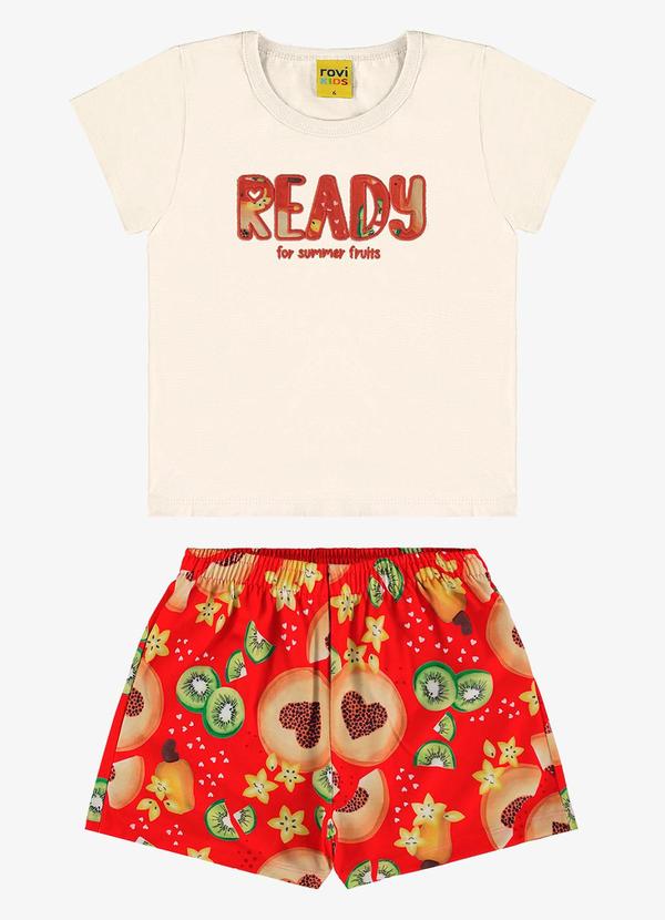 Rovi Kids - Conjunto Blusa e Shorts Estampado Bege