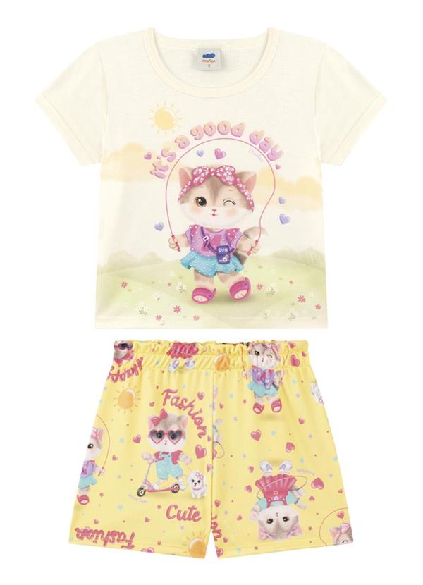 Marlan - Conjunto Blusa e Shorts Gatinhas Fashion Bege 2