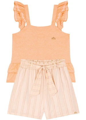 Milli e Nina - Conjunto Blusa e Shorts Listrado Laranja - MILLI E NINA