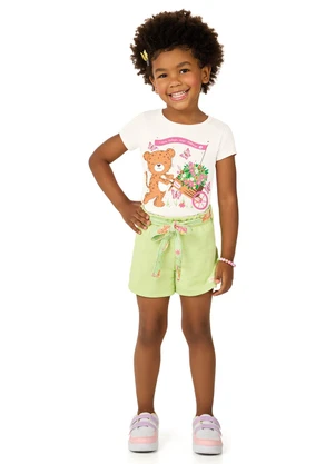 Marlan - Conjunto Blusa e Shorts Menina Amarração Bege - MARLAN