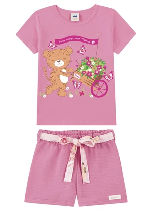 Marlan - Conjunto Blusa e Shorts Menina Amarração Rosa - MARLAN