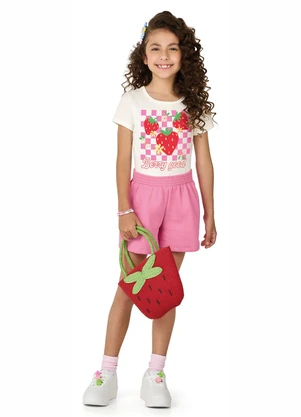 Marlan - Conjunto Blusa e Shorts Menina com Morango Bege - MARLAN