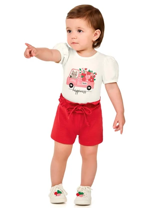 Marlan - Conjunto Blusa e Shorts Menina em Cotton Bege - MARLAN