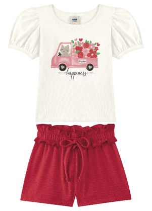Marlan - Conjunto Blusa e Shorts Menina em Cotton Bege - MARLAN