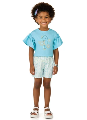 Marlan - Conjunto Blusa e Shorts Menina Estampado Azul - MARLAN