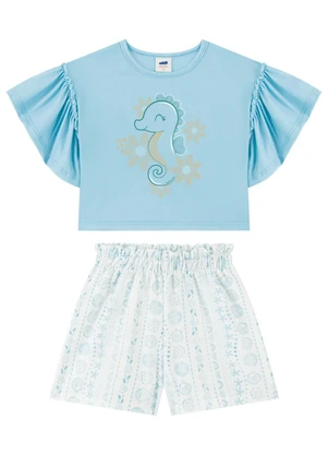 Marlan - Conjunto Blusa e Shorts Menina Estampado Azul - MARLAN