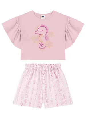 Marlan - Conjunto Blusa e Shorts Menina Estampado Rosa - MARLAN