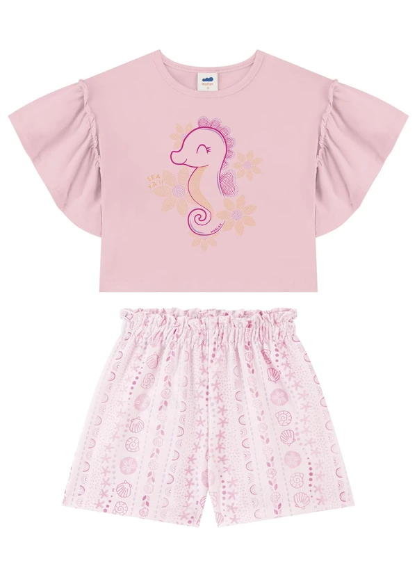 Marlan - Conjunto Blusa e Shorts Menina Estampado Rosa