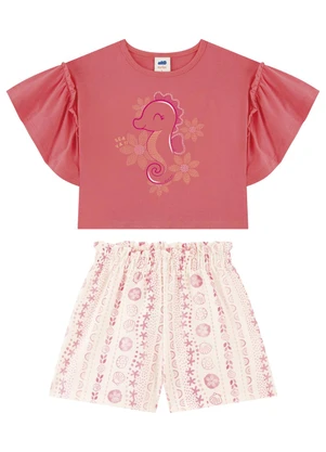 Marlan - Conjunto Blusa e Shorts Menina Estampado Rosa - MARLAN