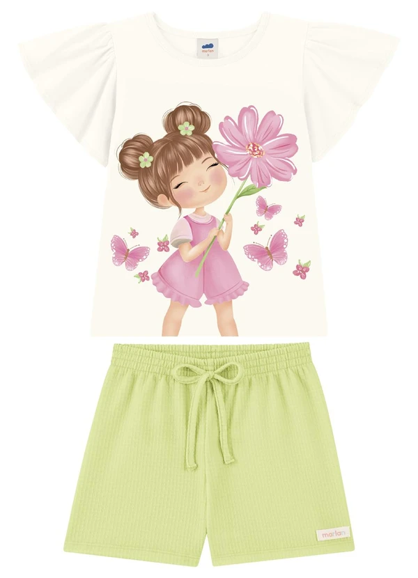 Marlan - Conjunto Blusa e Shorts Menina Estampado Verde