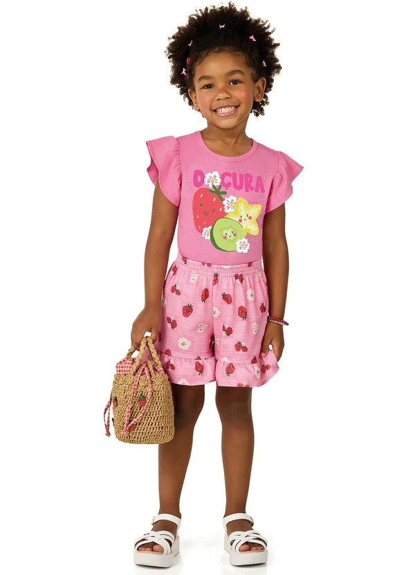 Marlan - Conjunto Blusa e Shorts Menina Frutas Rosa