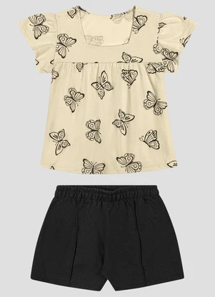 Kely Kety - Conjunto Blusa e Shorts Moletinho Bege - KELY KETY