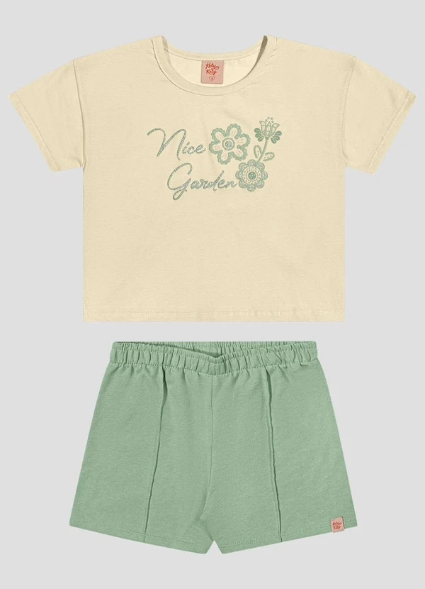 Kely Kety - Conjunto Blusa e Shorts Moletinho Bege