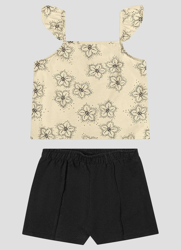Kely Kety - Conjunto Blusa e Shorts Moletinho Bege