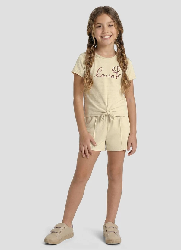 Kely Kety - Conjunto Blusa e Shorts Moletinho Bege