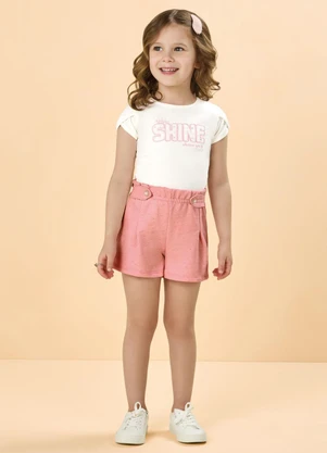 Milli e Nina - Conjunto Blusa e Shorts Moletinho com Linho Bege - MILLI E NINA
