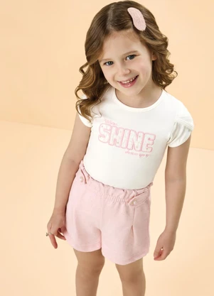 Milli e Nina - Conjunto Blusa e Shorts Moletinho com Linho Bege - MILLI E NINA