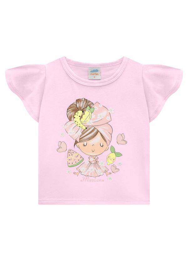 Marlan - Conjunto Blusa e Shorts Moletinho Jeans Rosa