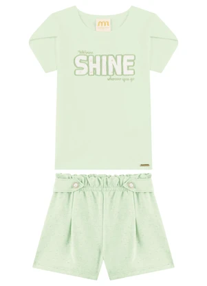 Milli e Nina - Conjunto Blusa e Shorts Moletinho Linho Verde - MILLI E NINA
