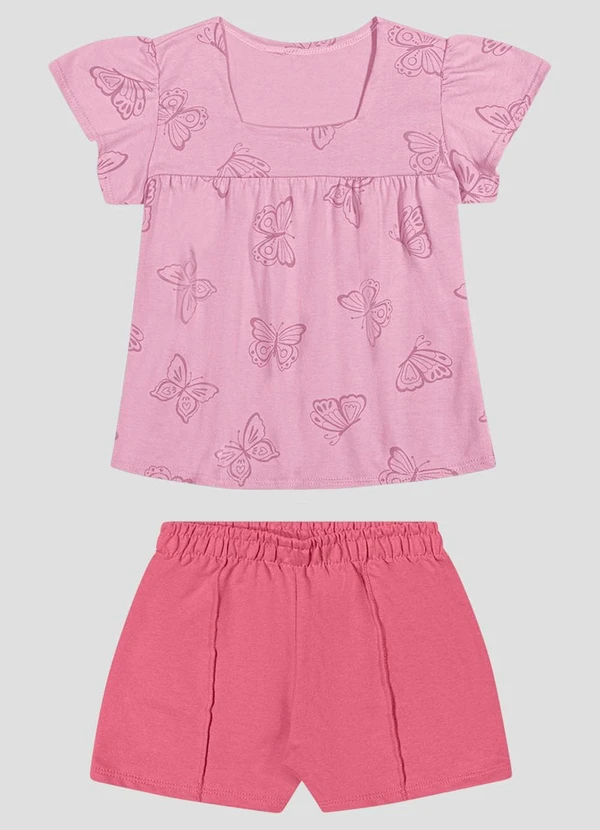 Kely Kety - Conjunto Blusa e Shorts Moletinho Rosa