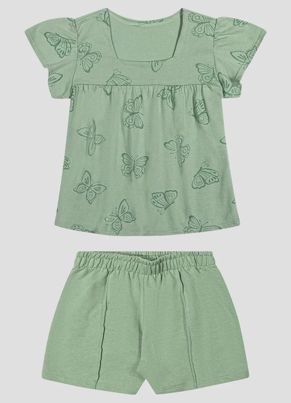 Kely Kety - Conjunto Blusa e Shorts Moletinho Verde