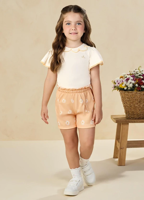 Milli e Nina - Conjunto Blusa e Shorts Newtech Bege