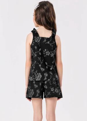 Trick Nick - Conjunto Blusa e Shorts Popeline Floral Preto - TRICK NICK