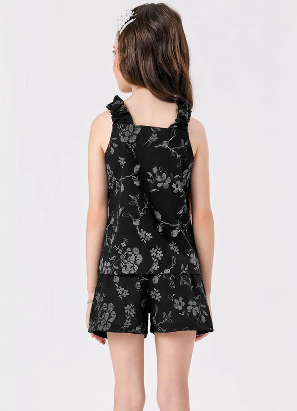 Trick Nick - Conjunto Blusa e Shorts Popeline Floral Preto 2
