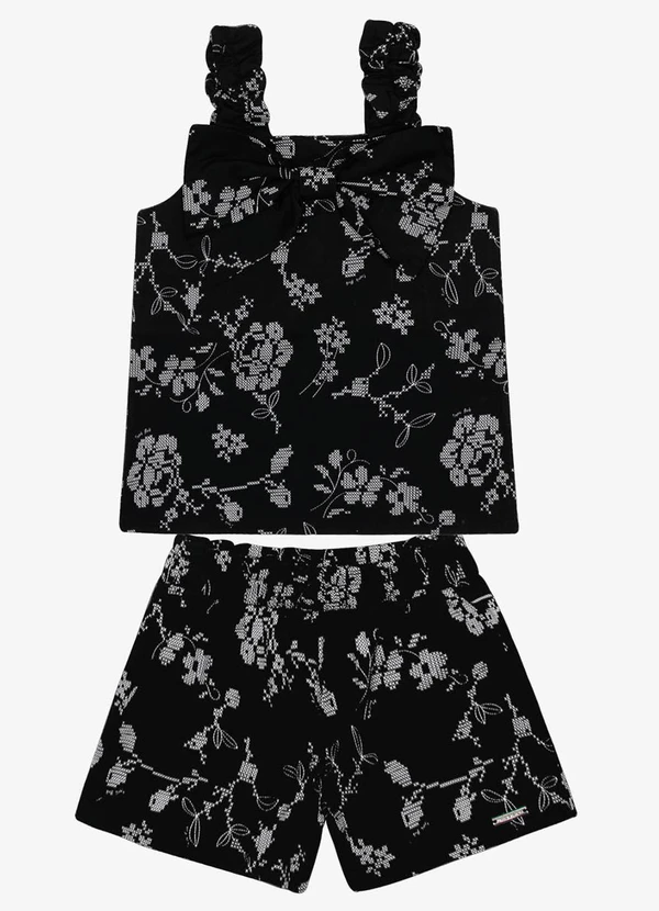 Trick Nick - Conjunto Blusa e Shorts Popeline Floral Preto 6