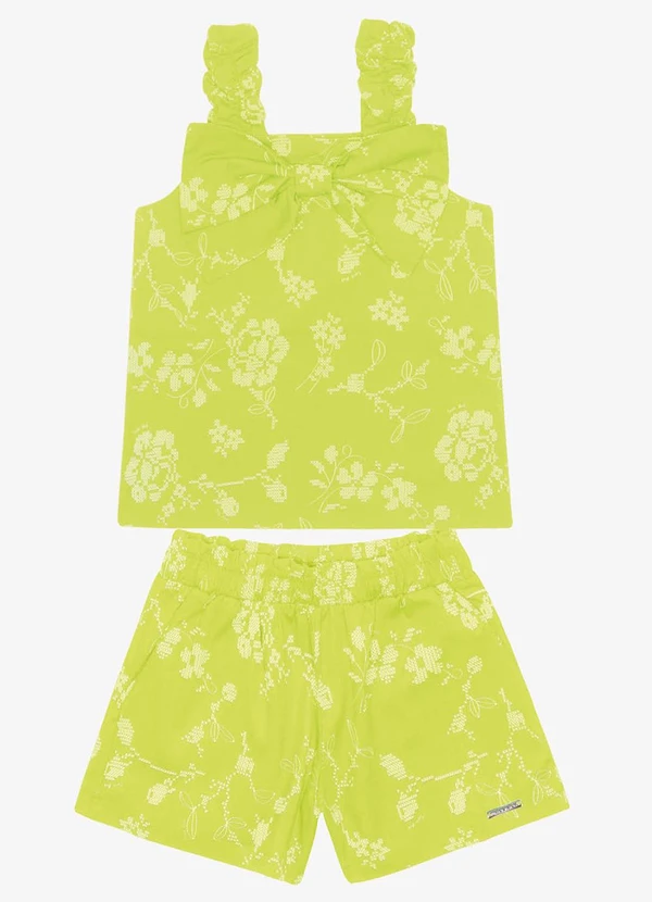 Trick Nick - Conjunto Blusa e Shorts Popeline Floral Verde