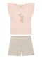 Milli e Nina - Conjunto Blusa e Shorts Bege - variação: Rosa