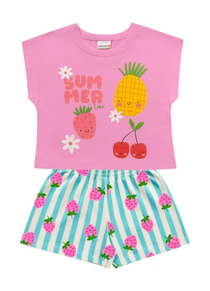 Fakini Kids - Conjunto Blusa e Shorts Rosa - FAKINI KIDS