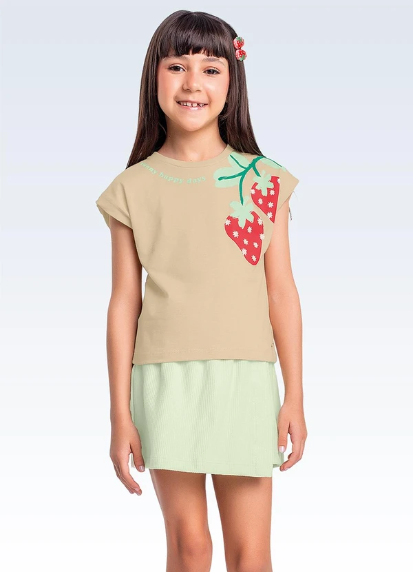 Fakini Kids - Conjunto Blusa e Shorts Saia Bege