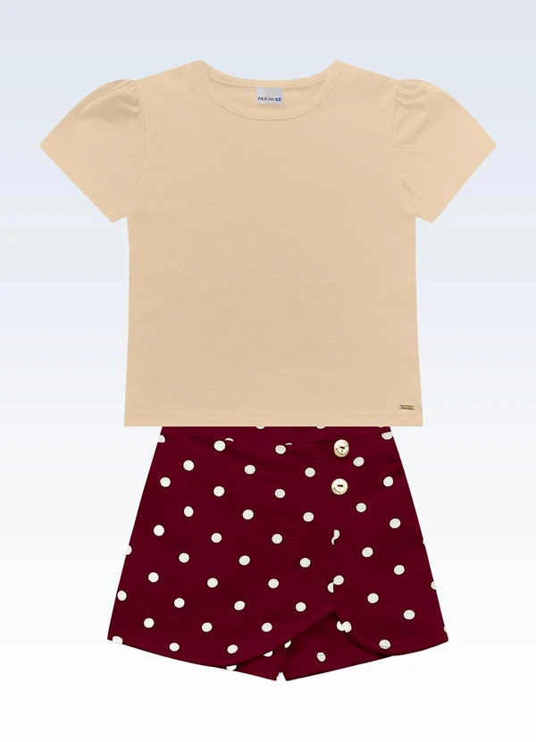 Fakini Kids - Conjunto Blusa e Shorts Saia Bege