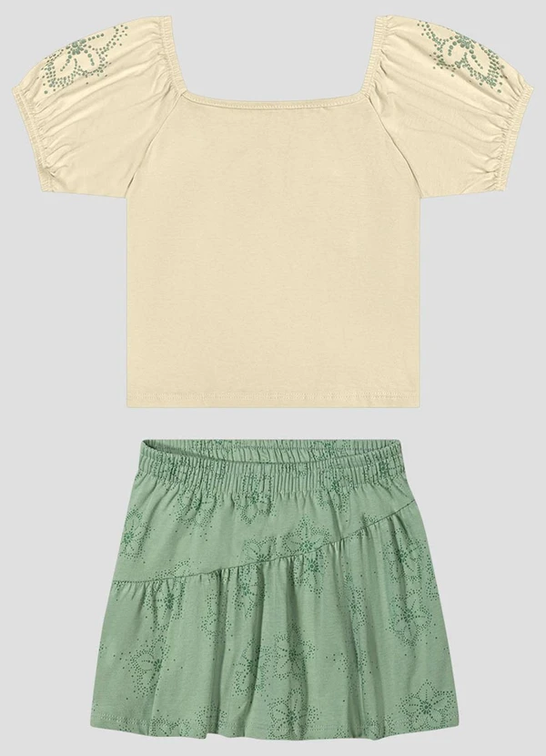 Kely Kety - Conjunto Blusa e Shorts-Saia Bege