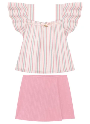 Milli e Nina - Conjunto Blusa e Shorts Saia Bege - MILLI E NINA