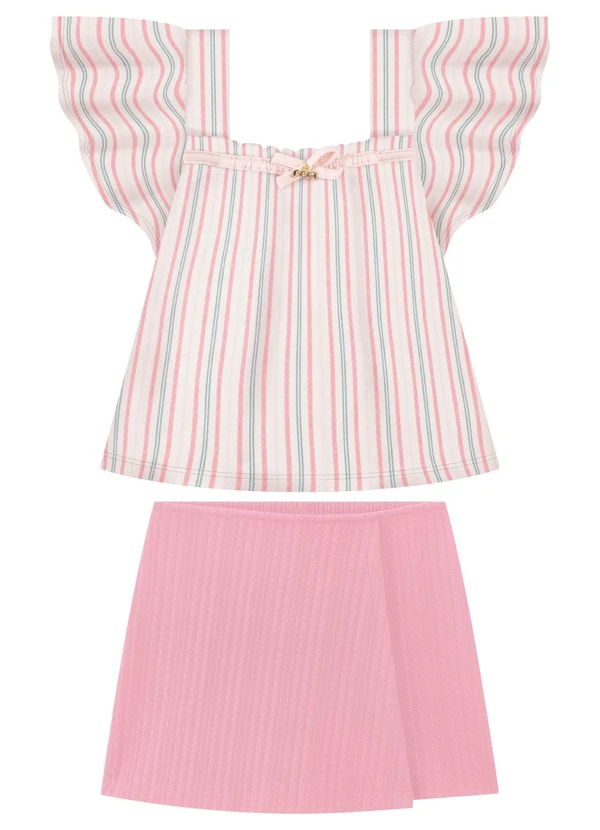Milli e Nina - Conjunto Blusa e Shorts Saia Bege