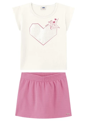 Marlan - Conjunto Blusa e Shorts Saia Bordado Bege - MARLAN