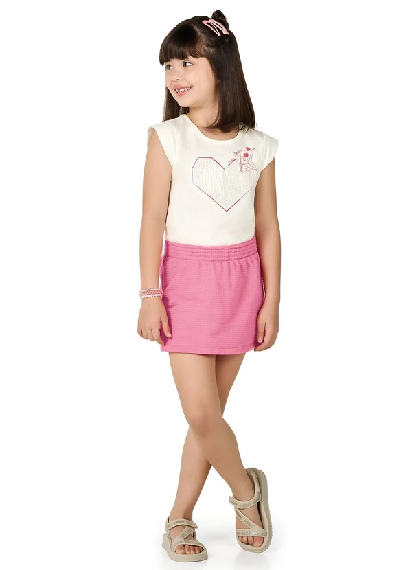 Marlan - Conjunto Blusa e Shorts Saia Bordado Bege
