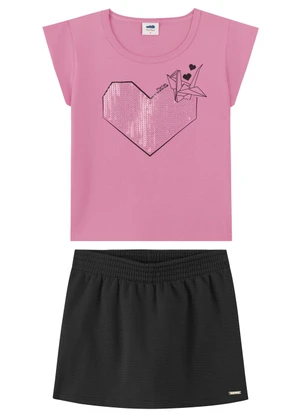 Marlan - Conjunto Blusa e Shorts Saia Bordado Rosa - MARLAN