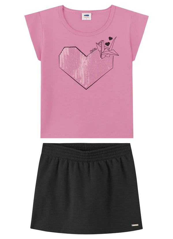 Marlan - Conjunto Blusa e Shorts Saia Bordado Rosa
