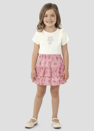 Kely Kety - Conjunto Blusa e Shorts-Saia com Elastano Bege - KELY KETY