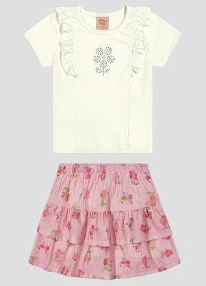 Kely Kety - Conjunto Blusa e Shorts-Saia com Elastano Bege - KELY KETY