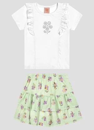 Kely Kety - Conjunto Blusa e Shorts-Saia com Elastano Branco - KELY KETY