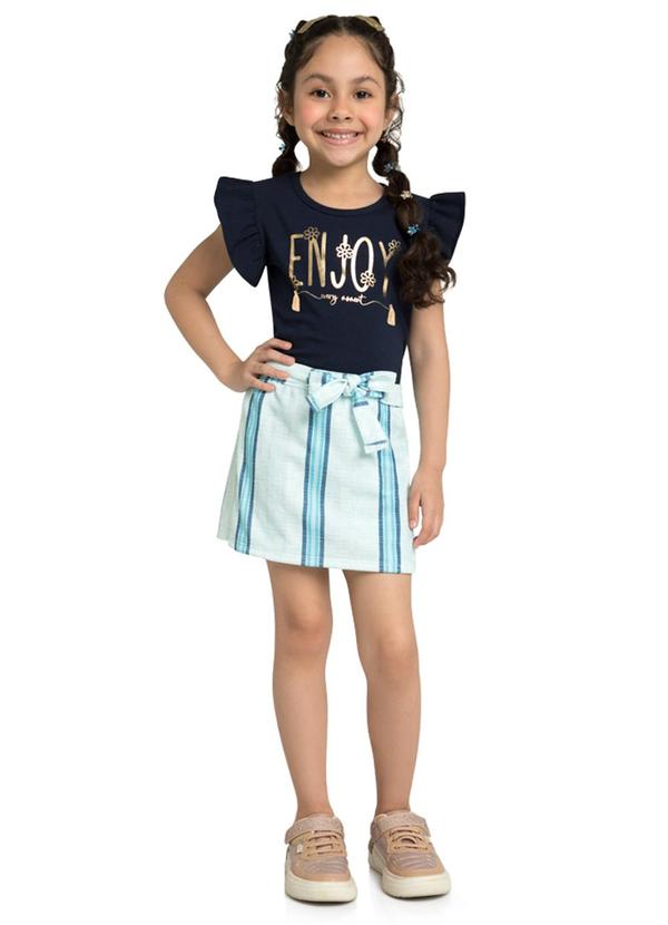 Marlan - Conjunto Blusa e Shorts Saia Cotton Listras Azul