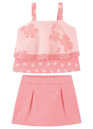 Milli e Nina - Conjunto Blusa e Shorts Saia de Sarja Rosa - MILLI E NINA